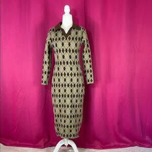 Unbranded long sleeved sheath argyle print sweater dress, med